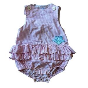 Samara Baby Girl 12 Months Pink  Romper Easter Floral Ruffles Checkered Snap VTG